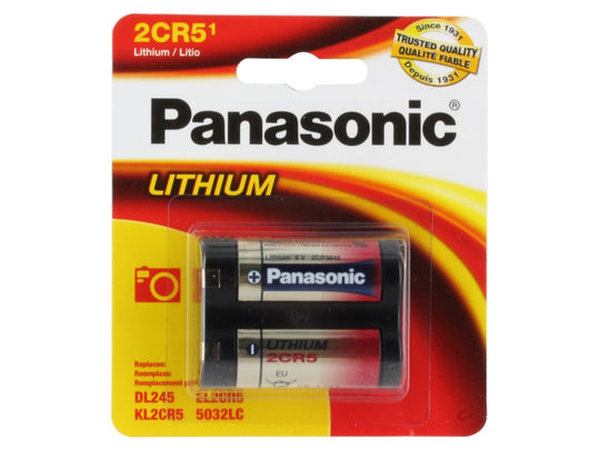 Panasonic 2CR5 1400mAh 6V Lithium Primary (LiMNO2) Photo Battery - 1 Piece Retail Card