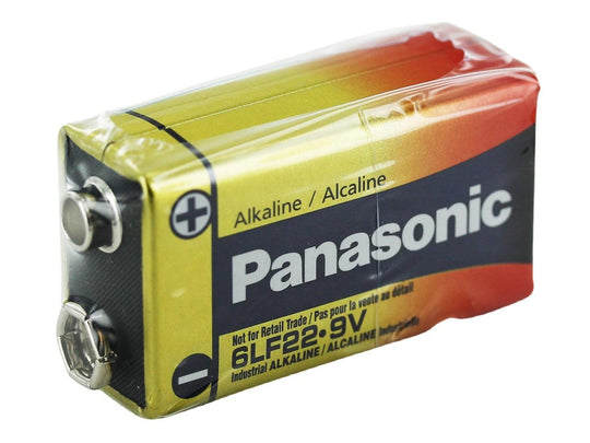 Panasonic Industrial Alkaline 9V Battery Angled View of Positive and Negative Portals