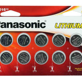 Panasonic CR2016 90mAh 3V Lithium (LiMnO2) Coin Cell Battery - 10 Piece Wide Size Carded Packaging