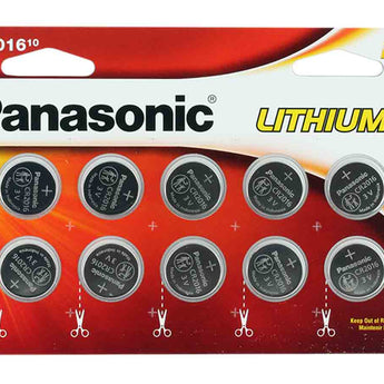 Panasonic CR2016 90mAh 3V Lithium (LiMnO2) Coin Cell Battery - 10 Piece Wide Size Carded Packaging