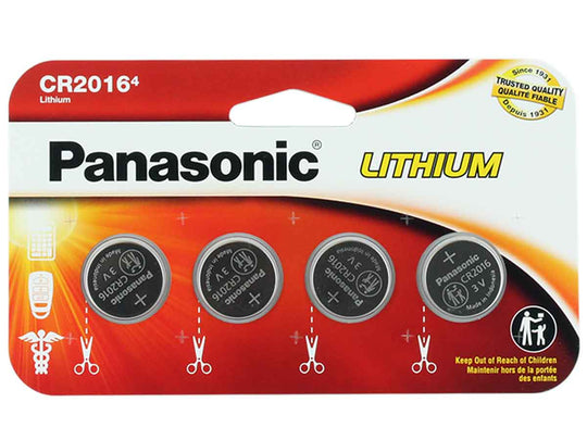 Panasonic CR2016 90mAh 3V Lithium (LiMnO2) Coin Cell Battery - 4 Piece Wide Size Carded Packaging