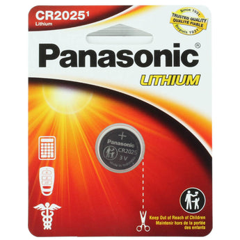 Panasonic CR2025 165mAh 3V Lithium (LiMnO2) Coin Cell Battery - 1 Piece Standard Size Carded Packaging