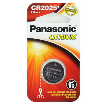 Panasonic CR2025 165mAh 3V Lithium (LiMnO2) Coin Cell Battery - 1 Piece Narrow Size Carded Packaging