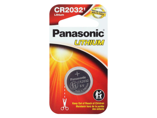 Panasonic CR2032 220mAh 3V Lithium (LiMnO2) Coin Cell Battery - 1 Piece Narrow Size Carded Packaging