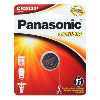 Panasonic CR2032 220mAh 3V Lithium (LiMnO2) Coin Cell Battery - 1 Piece Standard Size Carded Packaging