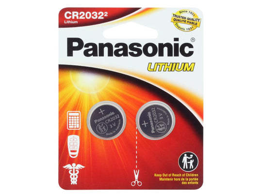 Panasonic CR2032 220mAh 3V Lithium (LiMnO2) Coin Cell Battery - 2 Piece Standard Size Carded Packaging
