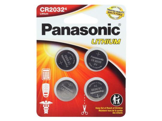 Panasonic CR2032 220mAh 3V Lithium (LiMnO2) Coin Cell Battery - 4 Piece Standard Size Carded Packaging