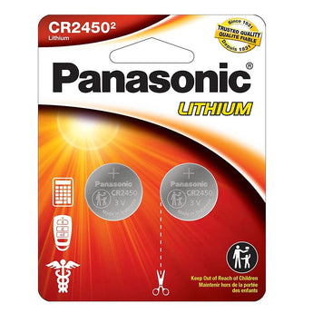 Panasonic CR2450 620mAh 3V Lithium Primary (LiMnO2) Coin Cell Watch Battery - 2 Piece Carded Packaging