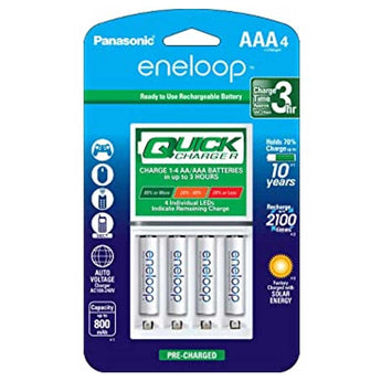Panasonic Eneloop 4-Position Quick Charger with 4 x 800mAh NiMH Low Self Discharge AAA Batteries (K-KJ55M3A4BA)