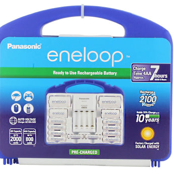 Eneloop Power Pack, 2000mAh Typical, 1500 cycle, 8xAA, 2xAAA, 2 C size adapters, 2 D size adapters, and 4-position charger