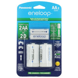 Panasonic Eneloop K-KJS1MCA-2BA AA 2000mAh 1.2V Low Self Discharge Nickel Metal Hydride (NiMH) Button Top Batteries with D Cell Spacers - 2 Pack Retail Card