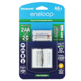 Panasonic Eneloop K-KJS2MCA-2BA AA 2000mAh 1.2V Low Self Discharge Nickel Metal Hydride (NiMH) Button Top Batteries with C Cell Spacers - 2 Pack Retail Card