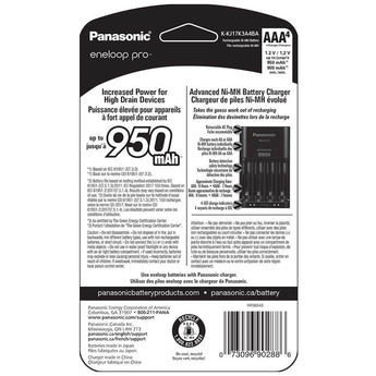 Panasonic Eneloop Pro 4-Position Charger with 4 x 950mAh NiMH Low Self Discharge AAA Batteries (K-KJ17K3A4BA)