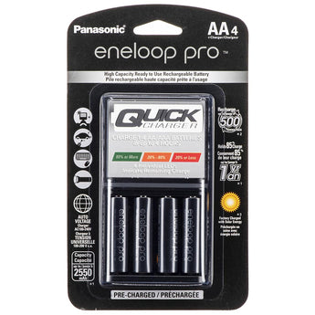 Panasonic Eneloop Pro 4-Position Quick Charger with 4 x 2550mAh NiMH Low Self Discharge AA Batteries (K-KJ55KHC4BA)