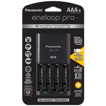 Panasonic Eneloop Pro Advanced Charger with 4 x 950mAh NiMH Low Self Discharge AAA Batteries (K-KJ75K3A4BA)