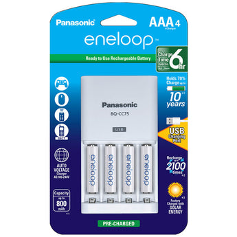 Panasonic Eneloop Advanced Charger with 4 x 800mAh NiMH Low Self Discharge AAA Batteries (K-KJ75M3A4BA)