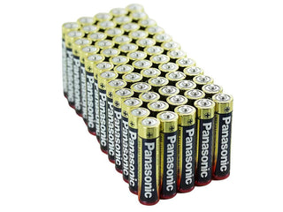 Panasonic Alkaline AAA 60 Batteries Lined Up 