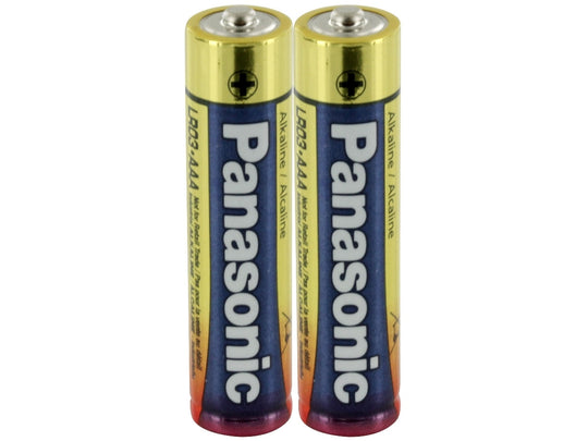 Panasonic Alkaline AAA Two Batteries Shrink Wrapped Front View