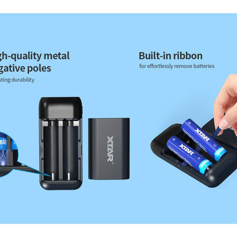 XTAR PB2SL Portable Li-ion Charger and Powerbank - Black, Blue, or Red