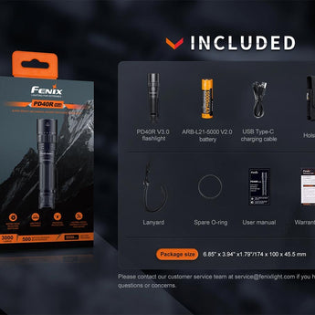 Fenix PD40R V3.0 USB-C Rechargeable LED Flashlight - 3000 Lumens - Luminus SFT70 - Includes 1 x 21700