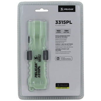 Pelican 3315 Intrinsically Safe LED Flashlight - 160 Lumens - Includes 3x AA - Photoluminescent