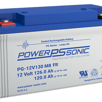 Power-Sonic PG-12V130 FR 126AH 12V Long-Life Rechargeable Sealed Lead Acid (SLA) Battery - T11 Threaded Insert