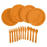 Ultimate Survival Technologies Picnic Set / Camping Dinner Set - Includes 4 x Plates, 4 x Forks, 4 x Knives and 4 x Spoons - Orange (20-02781)