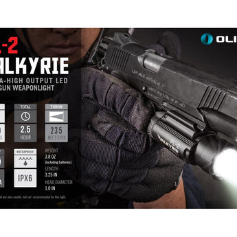 Olight PL-2 Valkyrie LED Pistol Light - Picatinny and Glock Rails - CREE XHP35 HI CW LED - 1200 Lumens - Includes 2 x CR123As