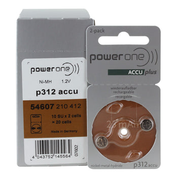 PowerOne Size 312 23mAh 1.2V NiMh Rechargeable Hearing Aid Batteries - 2 Pack Retail Card