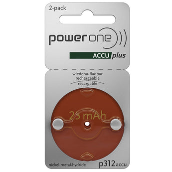 PowerOne Size 312 23mAh 1.2V NiMh Rechargeable Hearing Aid Batteries - 2 Pack Retail Card