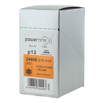 PowerOne P13-6PK-MF (6PK) Size 13 300mAh 1.45V Zinc Air Orange Hearing Aid Batteries - 6 Pack Retail Card
