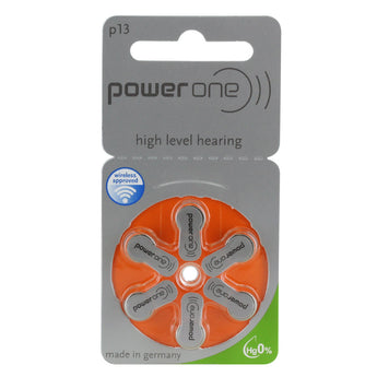 PowerOne P13-6PK-MF (6PK) Size 13 300mAh 1.45V Zinc Air Orange Hearing Aid Batteries - 6 Pack Retail Card