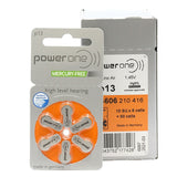 PowerOne P13-6PK-MF (6PK) Size 13 300mAh 1.45V Zinc Air Orange Hearing Aid Batteries - 6 Pack Retail Card