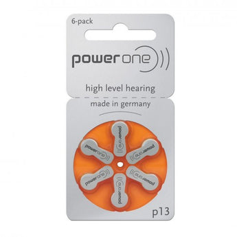 PowerOne P13-6PK-MF (6PK) Size 13 300mAh 1.45V Zinc Air Orange Hearing Aid Batteries - 6 Pack Retail Card