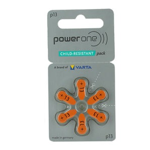 PowerOne Evolution P13 (6PK) Size 13 1.45V Zinc Air Orange Hearing Aid Batteries - 6 Pack Child Resistant Retail Card