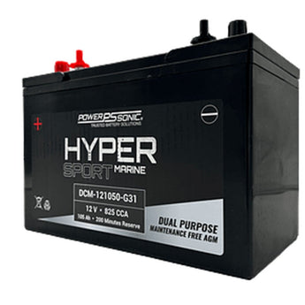 Power-Sonic DCM-121050-G31 AGM Deep Cycle 105Ah 12V 825CCA Rechargeable Sealed Lead Acid (SLA) Marine Battery - Group 31 - SAE Dual Terminal