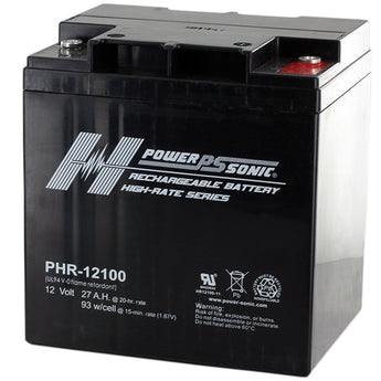 Power-Sonic AGM High Rate PHR-12100 27Ah 12V Rechargeable Sealed Lead Acid (SLA) Battery - T12 Terminal
