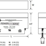 Power-Sonic AGM General Purpose PS-1208 0.8Ah 12V Rechargeable Sealed Lead Acid (SLA) Battery - WL Terminal