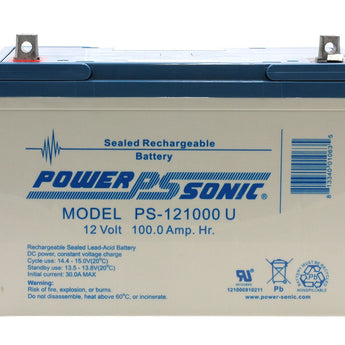 Power-Sonic AGM General Purpose PS-121000 100Ah 12V Rechargeable Sealed Lead Acid Battery - Universal or T6 Terminal