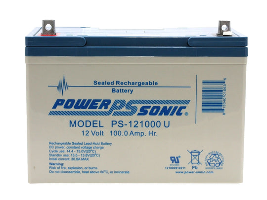 Power-Sonic AGM General Purpose PS-121000 100Ah 12V Rechargeable Sealed Lead Acid Battery - Universal or T6 Terminal