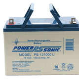 Power-Sonic AGM General Purpose PS-121000 100Ah 12V Rechargeable Sealed Lead Acid Battery - Universal or T6 Terminal
