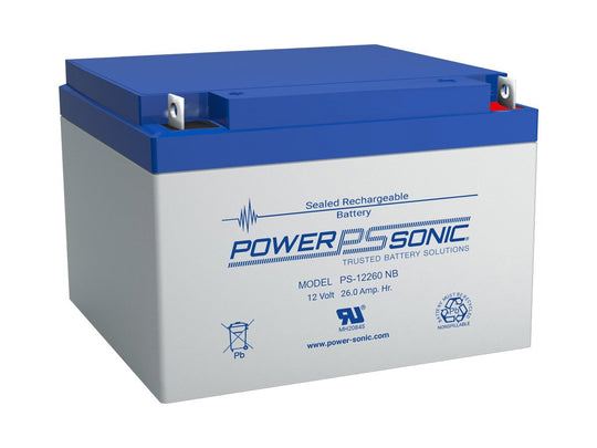 Power-Sonic PS-12260B 26Ah 12V Rechargeable Sealed Lead Acid (SLA) Battery - B Terminal
