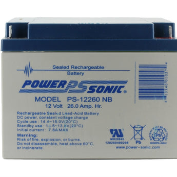 Power-Sonic AGM General Purpose PS-12260 26Ah 12V Rechargeable Sealed Lead Acid (SLA) Battery - NB Terminal