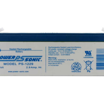 Power-Sonic AGM General Purpose PS-1229 2.9Ah 12V Rechargeable Sealed Lead Acid (SLA) Battery - F1 Terminal