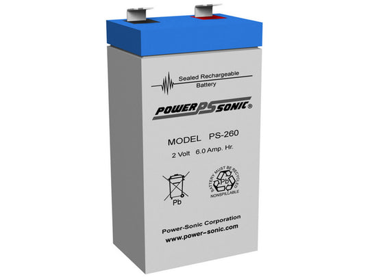 Power-Sonic AGM General Purpose PS-260 6Ah 2V Rechargeable Sealed Lead Acid (SLA) Battery - F1 Terminal
