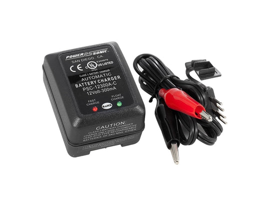 Power-Sonic PSC-12300A-C 12V 300 mA C-Series Sealed Lead Acid Battery Charger - Auto Switch Mode - Plug-in Design