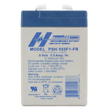 Power-Sonic AGM High Rate General Purpose PSH-655 5.5Ah 6V Rechargeable Sealed Lead Acid (SLA) Battery - F1 Terminal