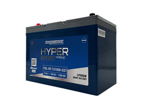 Power-Sonic PSL-BT-121000-G27 Bluetooth Enabled 100AH 12.8V Rechargeable Lithium Iron Phosphate (LiFePO4) Marine Battery - Group 27 - M8 Terminals