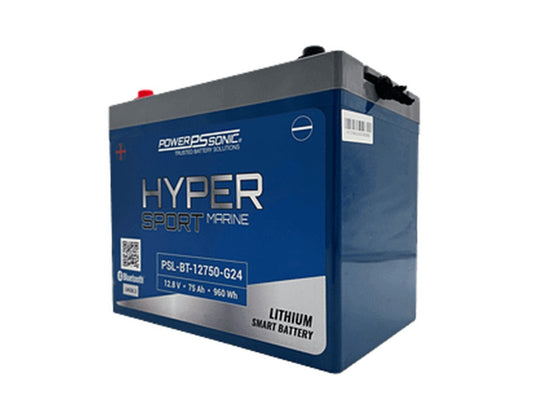 Power-Sonic PSL-BT-12750-G24 Blue Tooth Enabled 75AH 12.8V Rechargeable Lithium Iron Phosphate (LiFePO4) Marine Battery - Group 24 - M8 Terminals