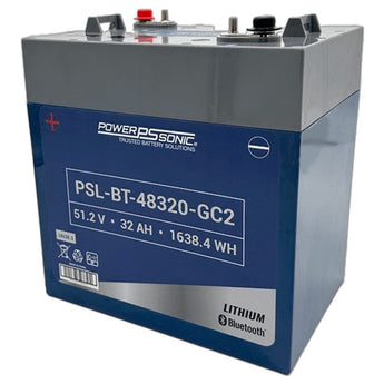 Power-Sonic PSL-BT-48320-GC2 Blue Tooth Enabled 32AH 51.2V Rechargeable Lithium Iron Phosphate (LiFePO4) Golf Cart Battery - Dual M8 Terminals
